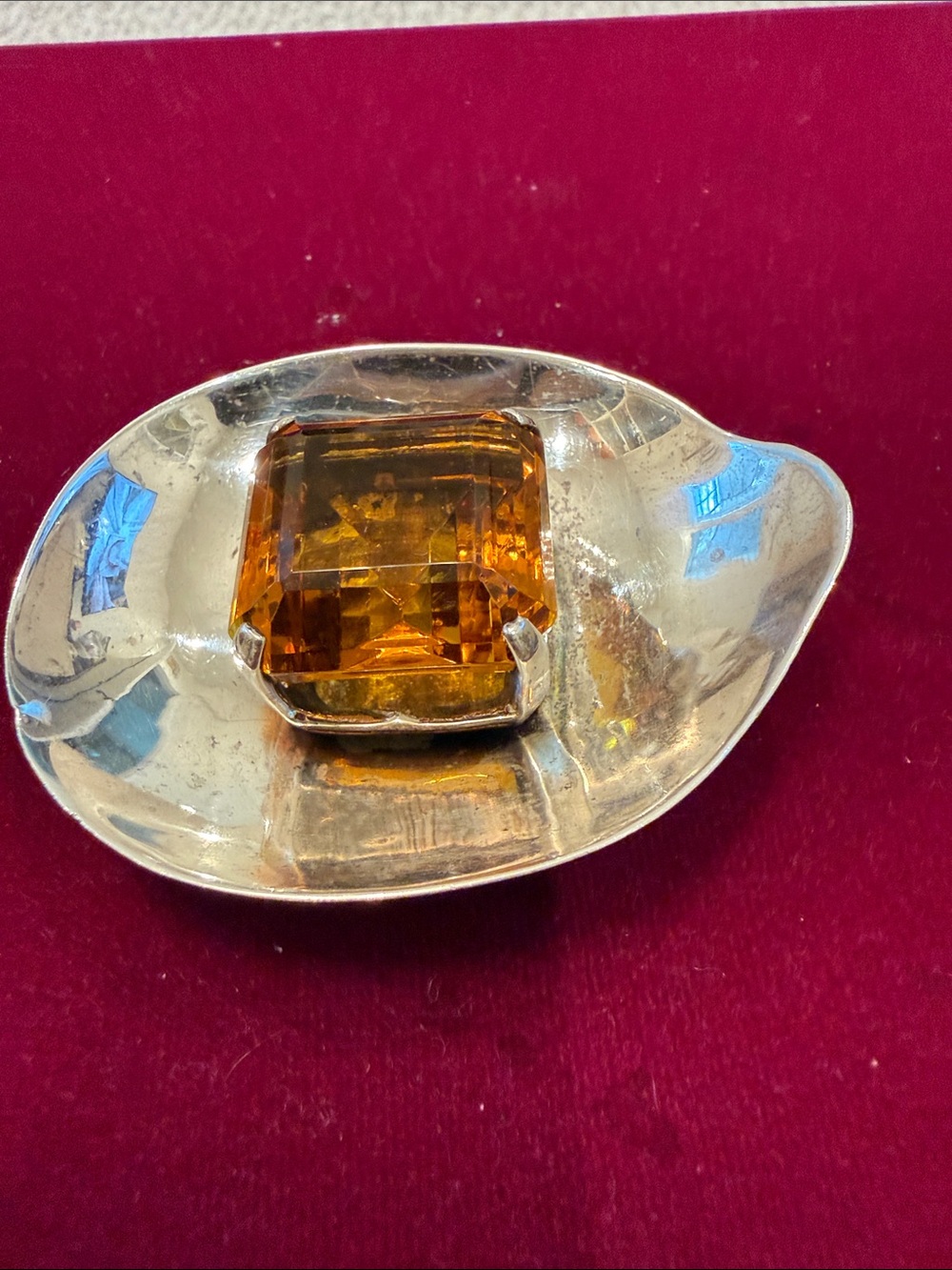 Rare Fred Block signed Sterling Silver fur clip with emerald cut faux citrine!